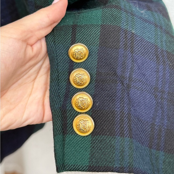 Lauren Ralph Lauren blue green plaid double breasted wool blazer - Picture 6 of 14